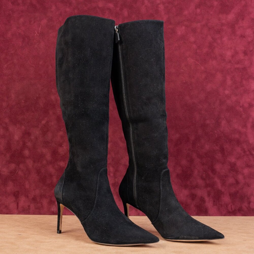 Stuart Weitzman Women 85 Pointy Toe Black Suede Fashion Knee Boots Size 7.5